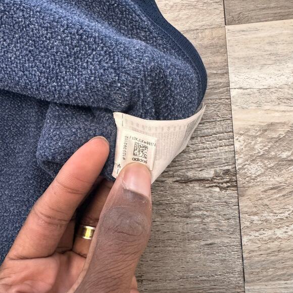 Adidas Navy Blue White Men S‎ Striped Cuffs Logo Sweatshirt Heather Hoodie - Picture 8 of 9